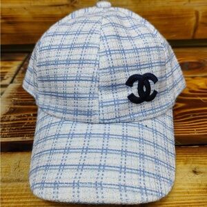 Authentic Chanel CC Logo Tweed Plaid Baseball Cap Hat Rare